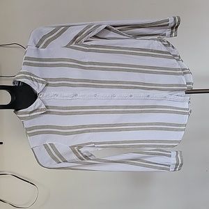 Women's WE Button Down Shirt,  Color Sage and White Stripes,  Size XS